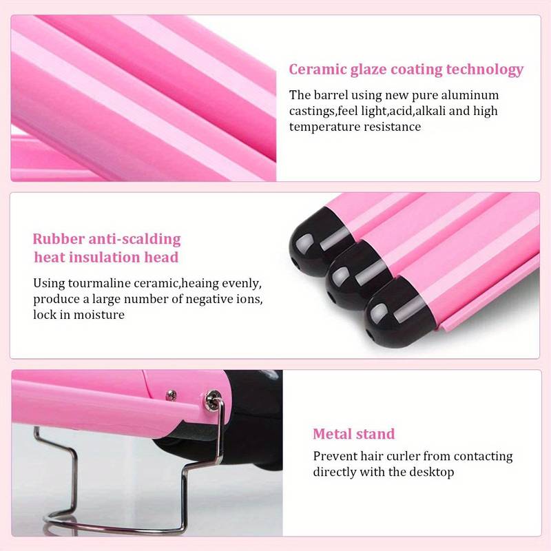 3 barrel curling iron curling iron temperature adjustable ceramic big waves adjustable 25mm hair waver curling iron for long or short hair heat up quickly last long waver iron wand for women details 6