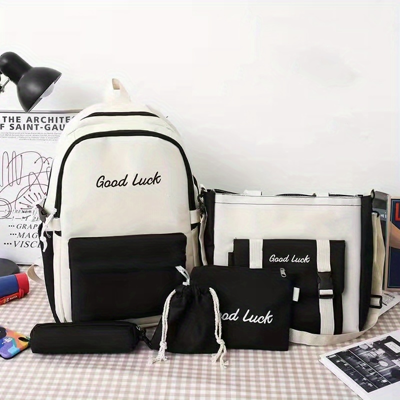 5pcs set Letter Backpack Canvas Bags For Women Men