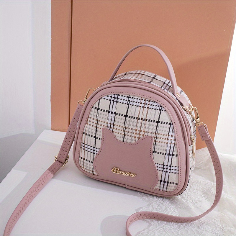 Small Dome Bag Plaid Pattern Double Handle For Daily