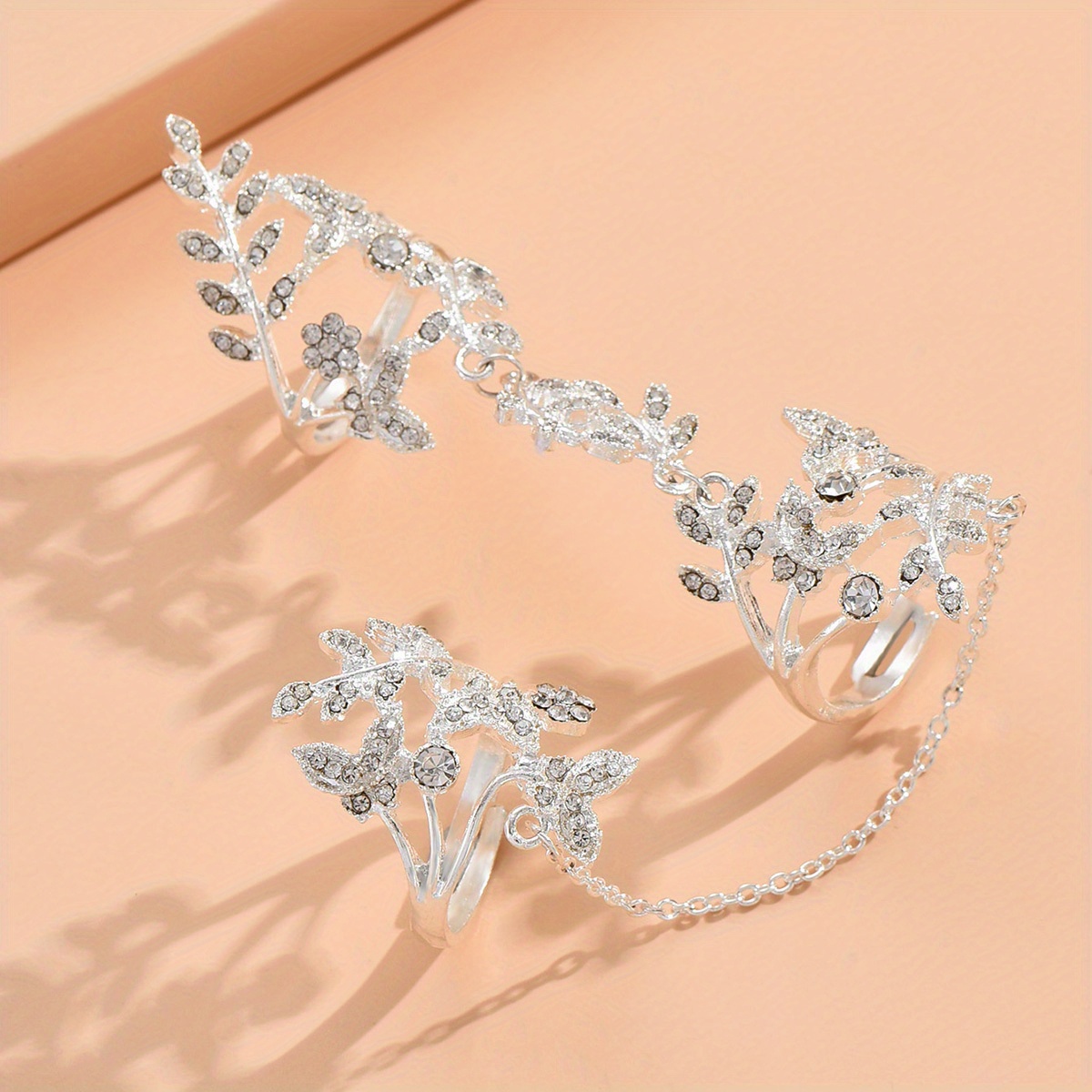 Leaf Shape Rhinestone Inlaid Mittens Finger Ring