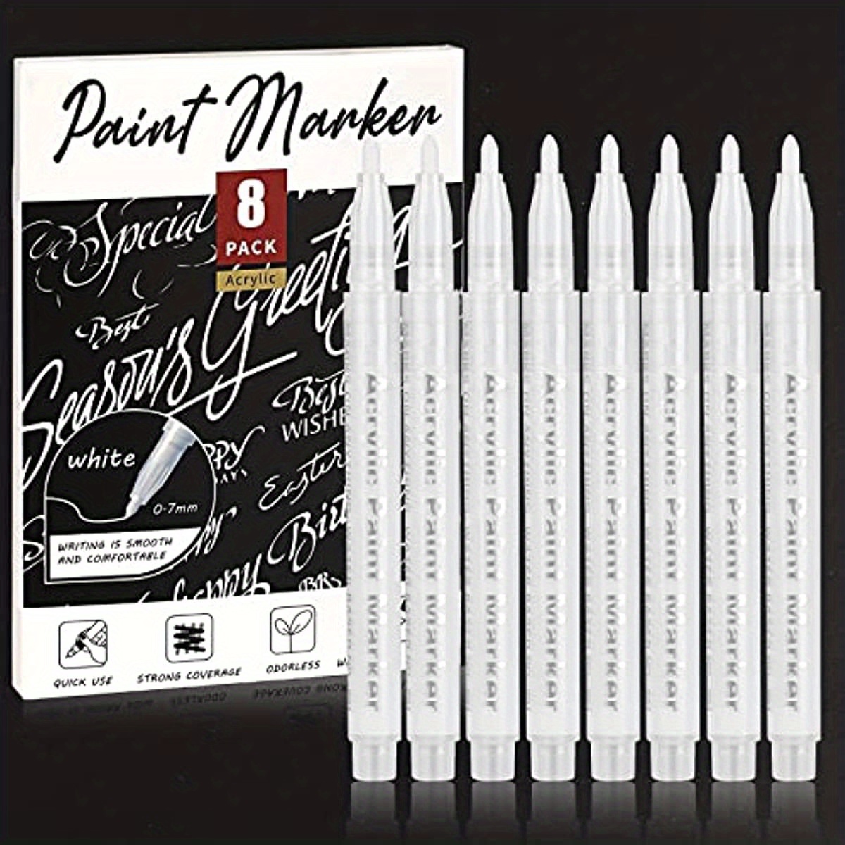 5pcs Waterproof Fine Tip Drawing Graffiti Marker Pens In White Color.  Suitable For Tire, Wood, Paper And Other Materials