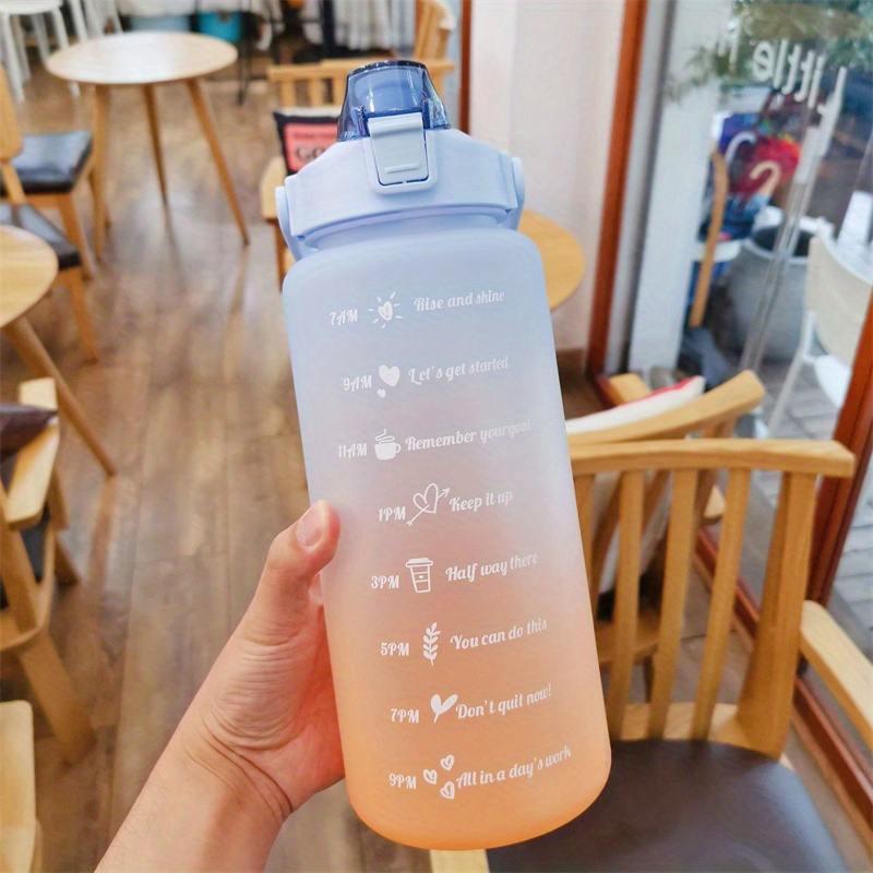 2 Liter Trinkflasche Sportflasche Wasserflasche mit  Strohhalm+Zeitmarkierungen
