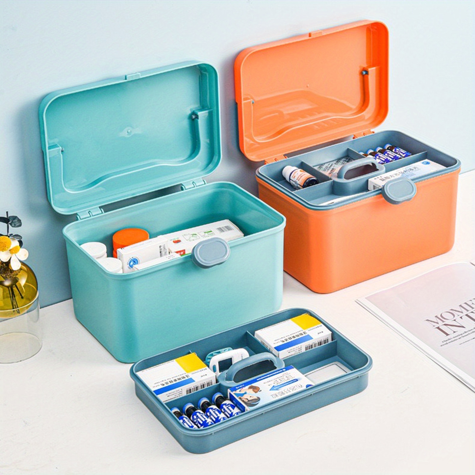  ZSQSM First Aid Kit Portable Emergency Box Plastic Medicine  Storage Box Travel Family Medicine Lock Organizer for Workplace  (JJ10111328-536-WJH) : Health & Household