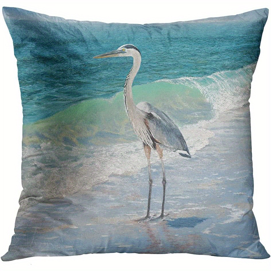 Linen Blue Heron Throw Pillow