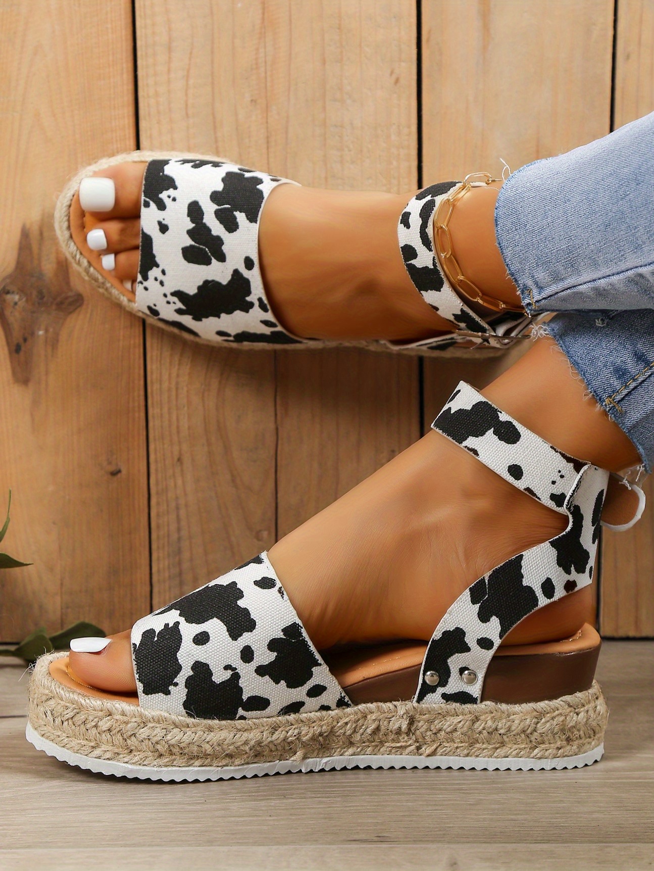 Cow print platform sandals hot sale