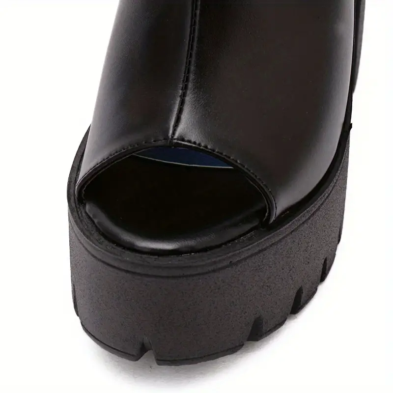 womens platform block high heels black peep toe ankle buckle strap slingback sandals fashion party pumps details 8