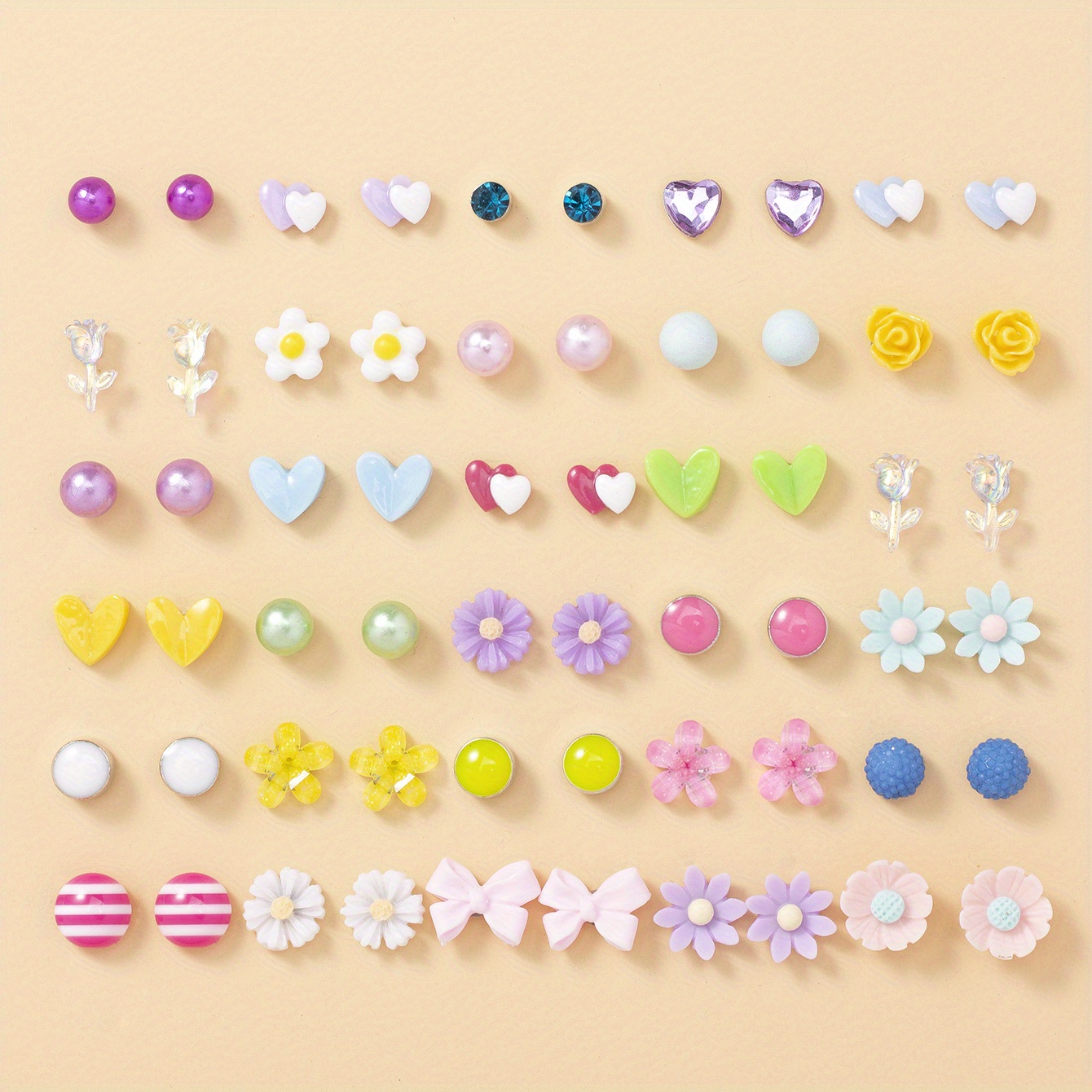 TEMU 30 Pares De Aretes Lindos Con Forma De Corazón, Flores, Rosas, Aretes Simples, Conjunto De Orejas, Regalo De Joyería