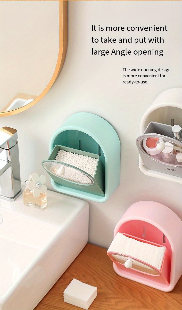 FOR COTTON SWAB Dispenser Transparent Lid Wall Mounted Storage Box Bedroom  $11.45 - PicClick AU