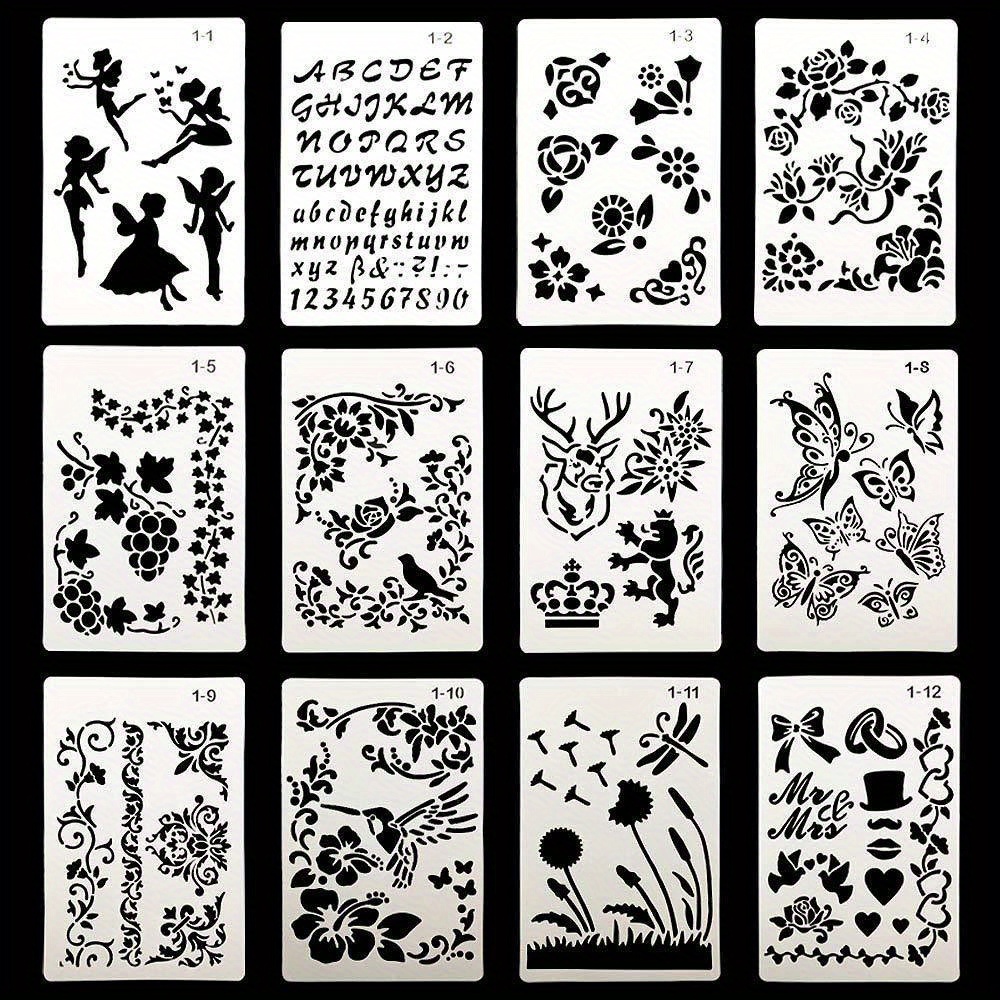 12Pcs Bullet Journal Stencils Starter Set Plastic DIY Crafting Drawing  Templates