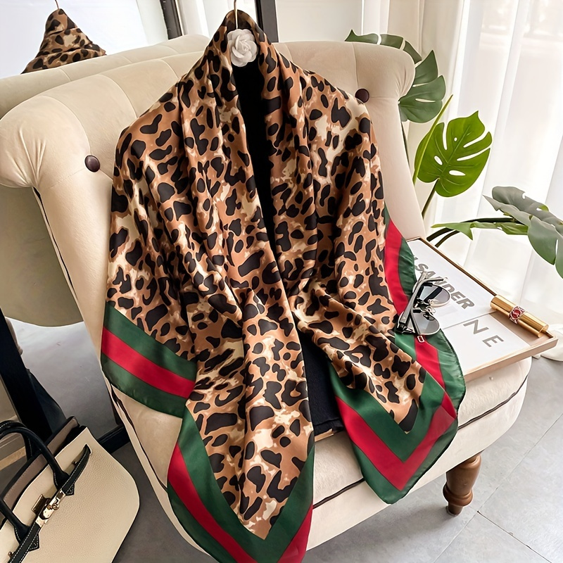 Classic Leopard Print Scarf Elegant Large Shawl Women Outdoor Windproof Head Wrap Warm Travel Beach Towel, Christmas Styling & Gift,Temu