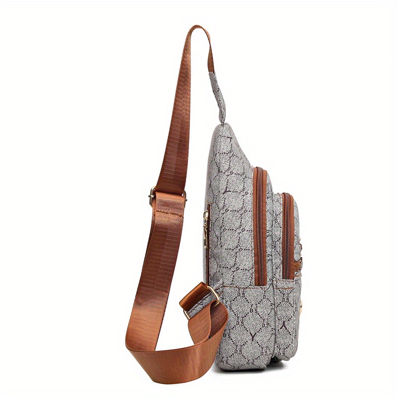 Vintage Geometric Pattern Sling Bag, Zipper Pocket Chest Bag, Casual  Crossbody Purse With Floral Hardware - Temu