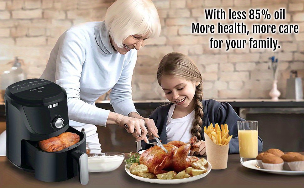 1pc lature 4 2 qt air fryer oven cooker with temperature and time control dishwasher non stick basket 6 cook presets ce certified black details 4