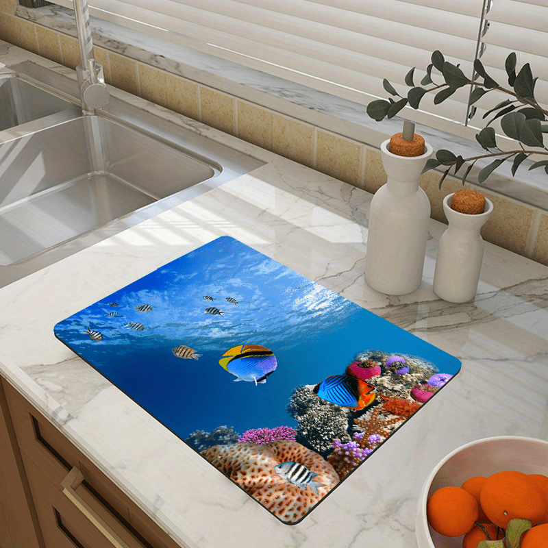 Kitchen Counter Dish Drying Mat Rubber Drying Mat Kitchen Counter Non-Slip  Mat Toothbrush Coaster Drainage Placemat Table Mat