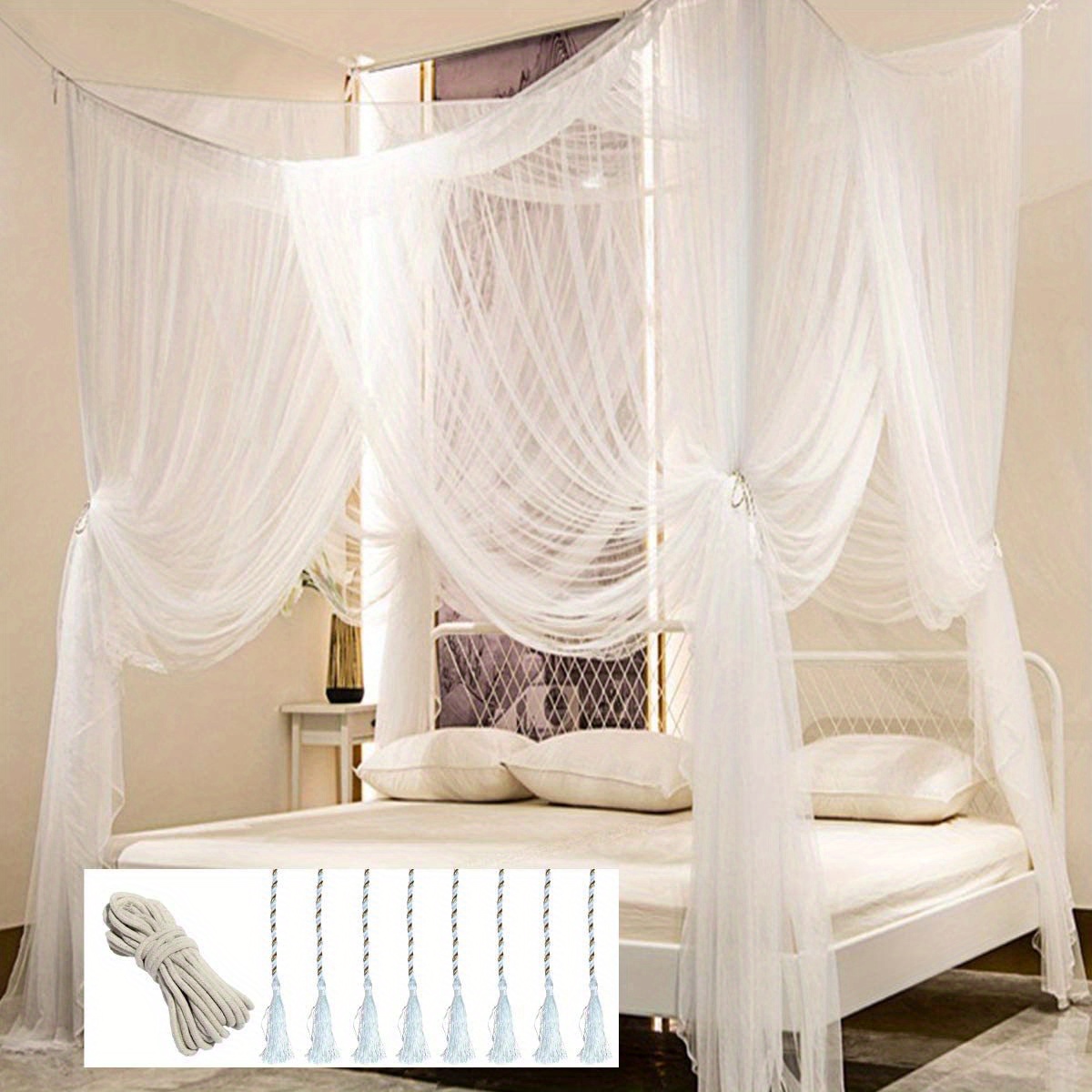 Four Corner Post Mosquito Net Canopy Bedroom Guest Room - Temu