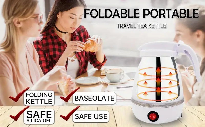 1pc travel folding electric kettle fast boiling beautiful design collapsible portable electric kettle 600ml boil dry protection 100 240v food grade silicone foldable kettle kitchen accessories details 0