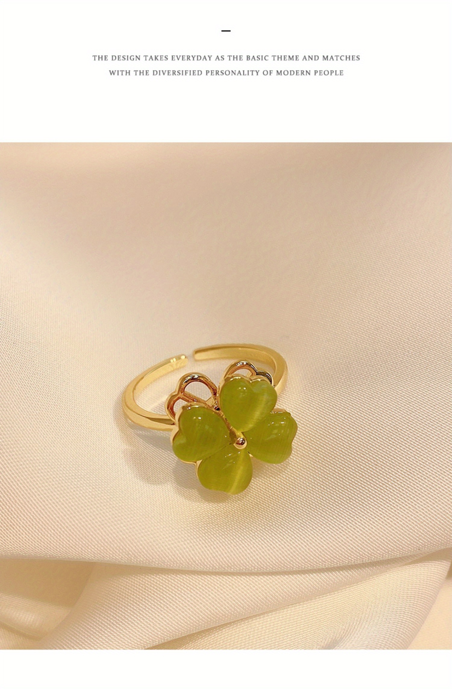 Green Rotating Four Leaf Clover Ring Female Summer Light Luxury