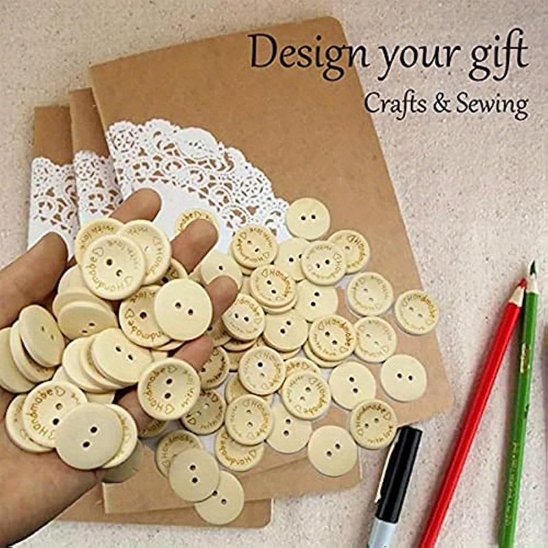 Shapenty Wooden Handmade with Love Buttons 2 Holes Round Sewing Buttons for  Gift Giving Crochet Knitting Craft Projects Scrapbook Clothing Hats
