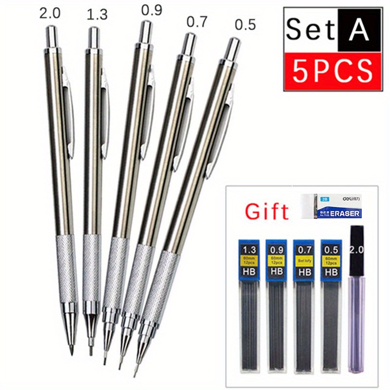 All Metal Mechanical Pencil 0.3 0.5 0.7 0.9 1.3 Art 2b Hb 12 - Temu