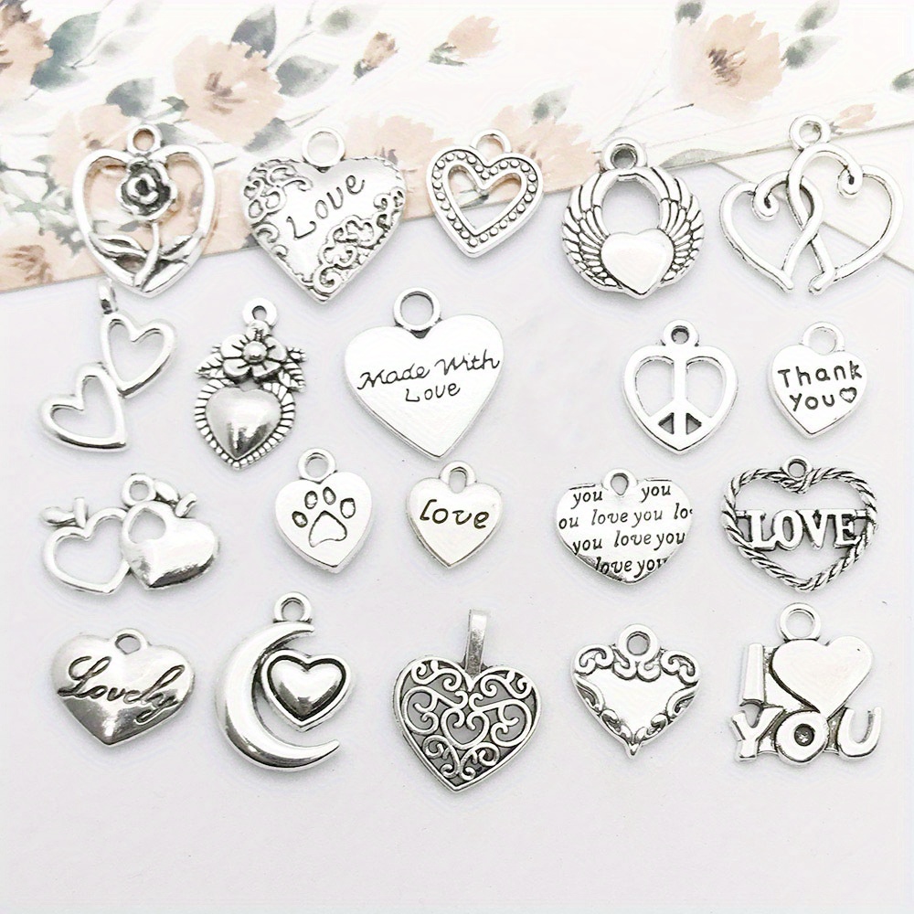 50pcs Heart Charms Valentines Charms Mother Day Charms Love Charm Double  Sided Antique Silver Tone 10x12x2mm Cf4351 