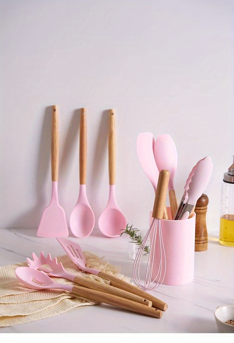 Premium Silicone Cooking Utensils Set With Wooden Handles - Temu