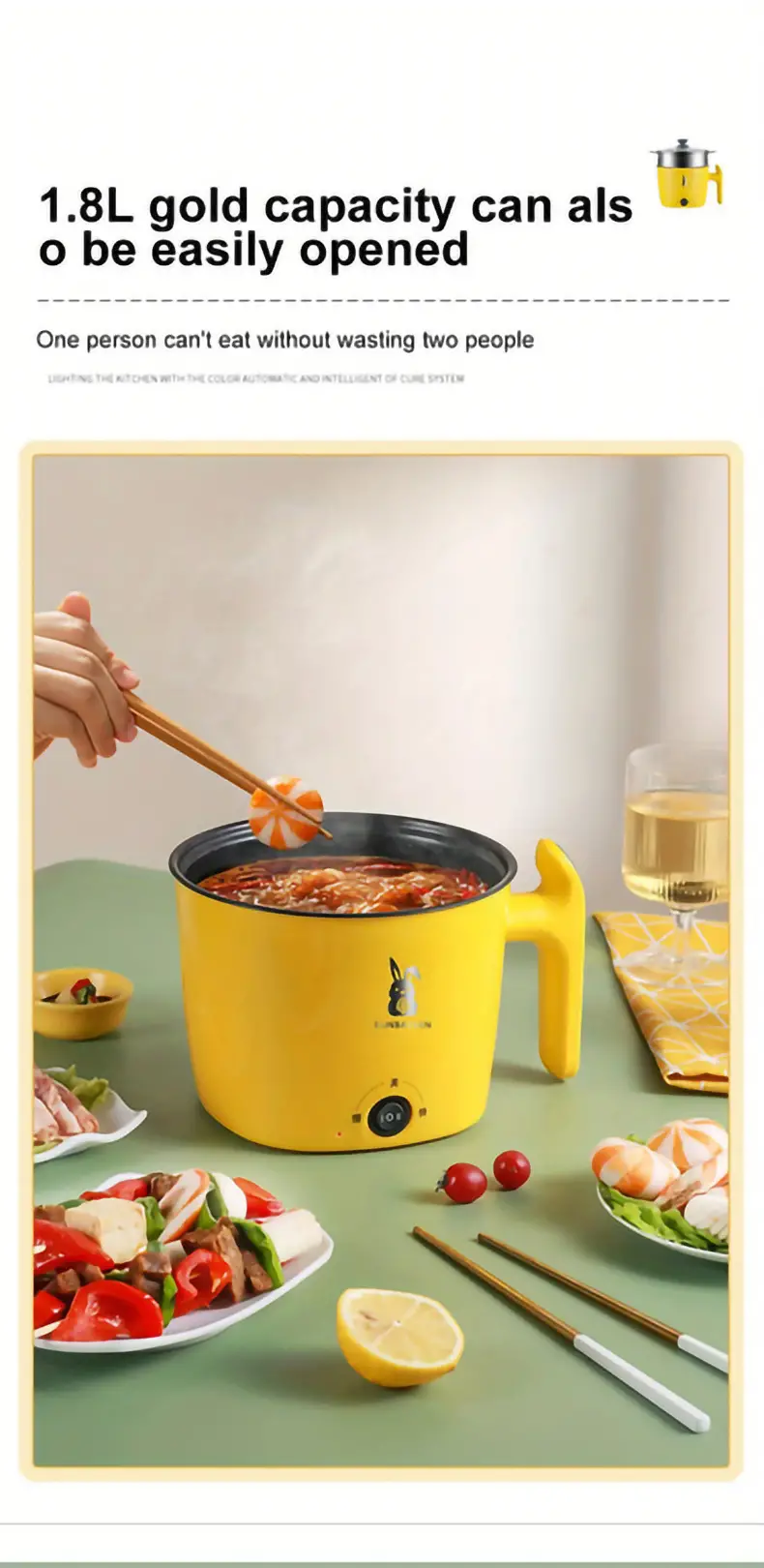 1pc 1 8l electric cooker dormitory pot household small electric pot multi functional steam cooking frying cooking noodle small pot electric pot details 6