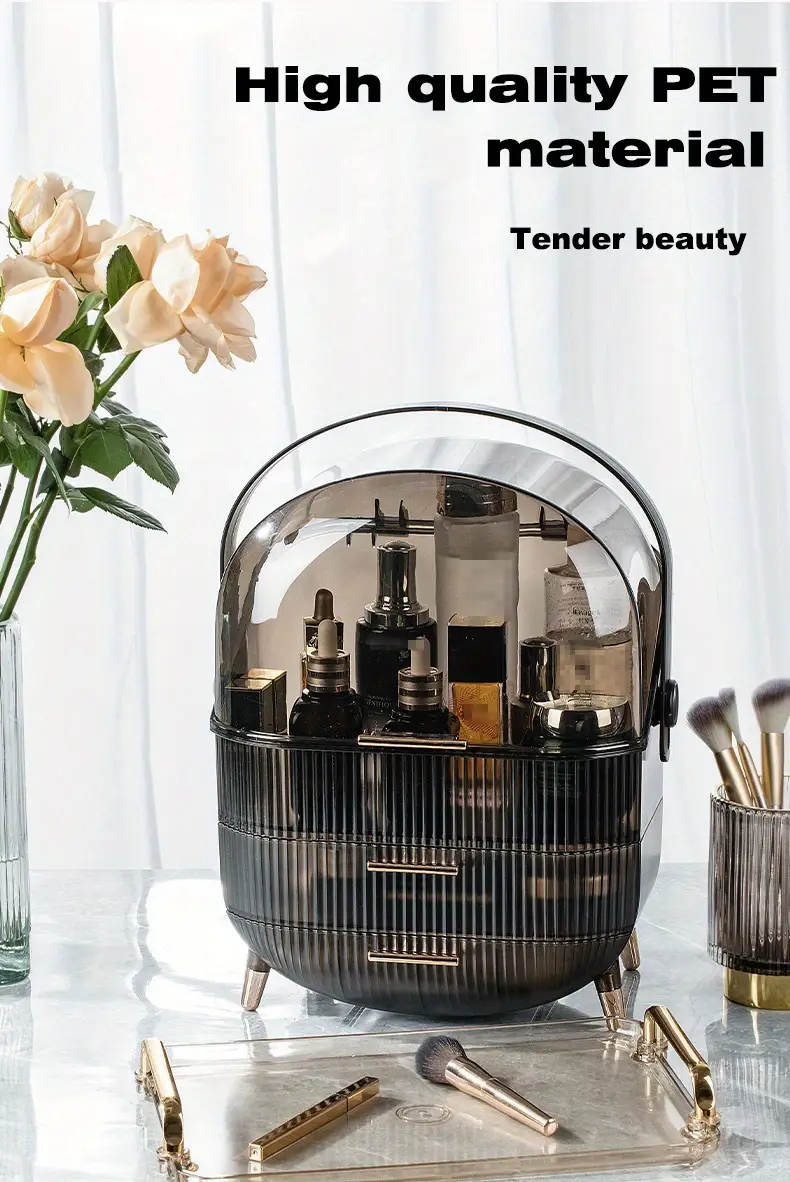 1pc dust proof cosmetics storage box with lid desktop makeup container vanity lipstick holder skincare product shelving details 2
