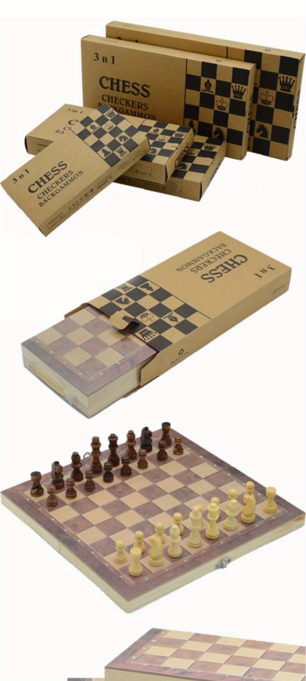 Threeinone Solid Wood Highgrade Chess Wooden Chess Foldable Convenient Puzzle Board Game Toys