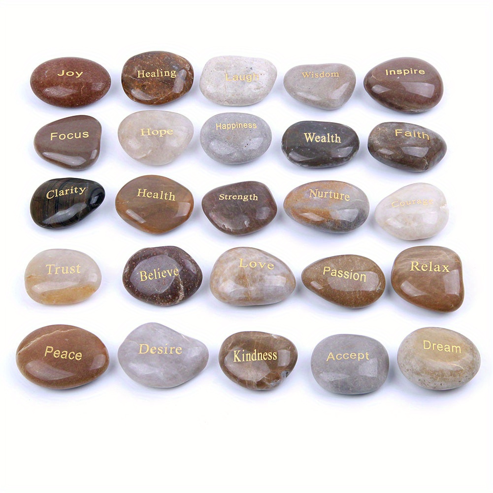 25pcs Pack Engraved Inspirational Stones 1 2 Inch Different Words ...