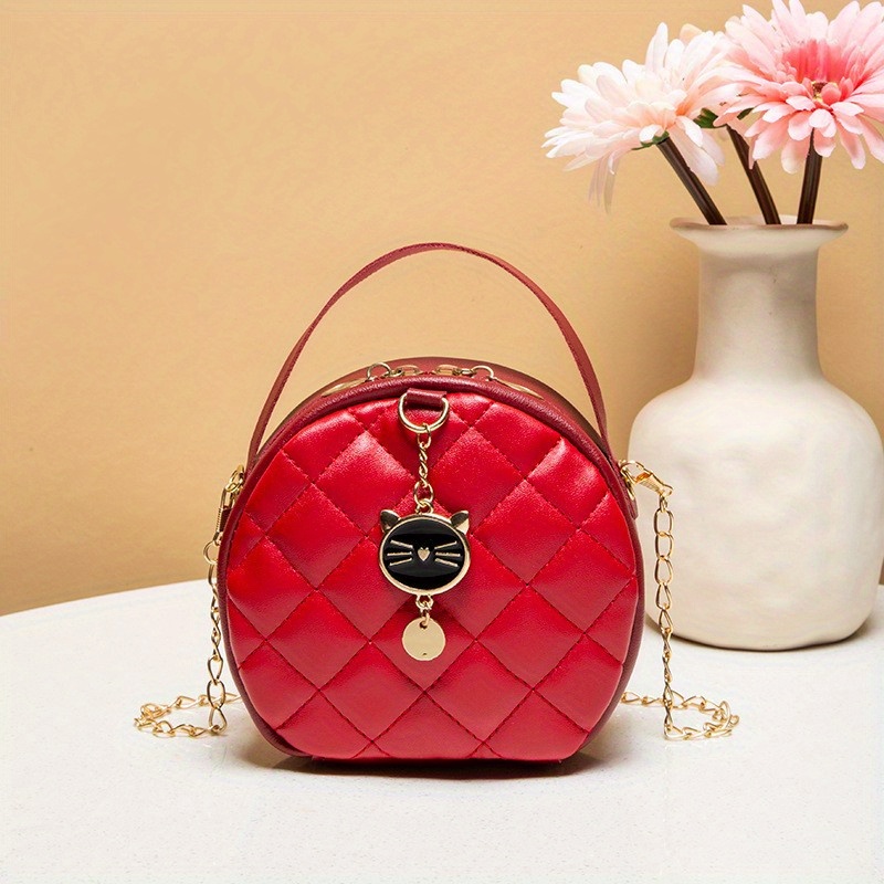 Argyle Quilted Mini Shoulder Bag with Metal Chain Zipper