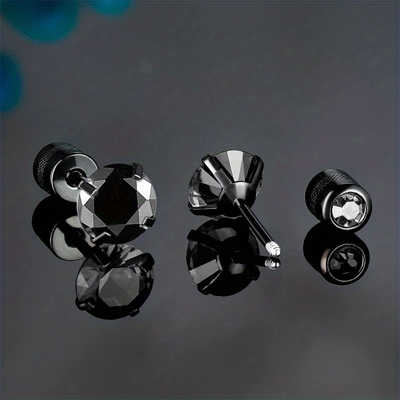 Men's 2pcs Titanium Steel Spiral Stud Earrings Set