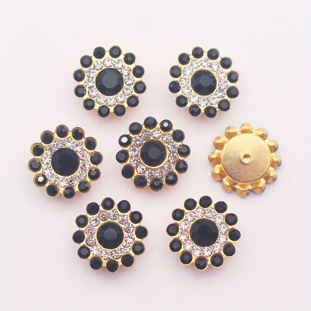 100pcs 14mm Crystal Sunflower Shape Rhinestone Buttons Sew On Rhinestone  Flatback Rhinestone Gold Base With Setting Claw