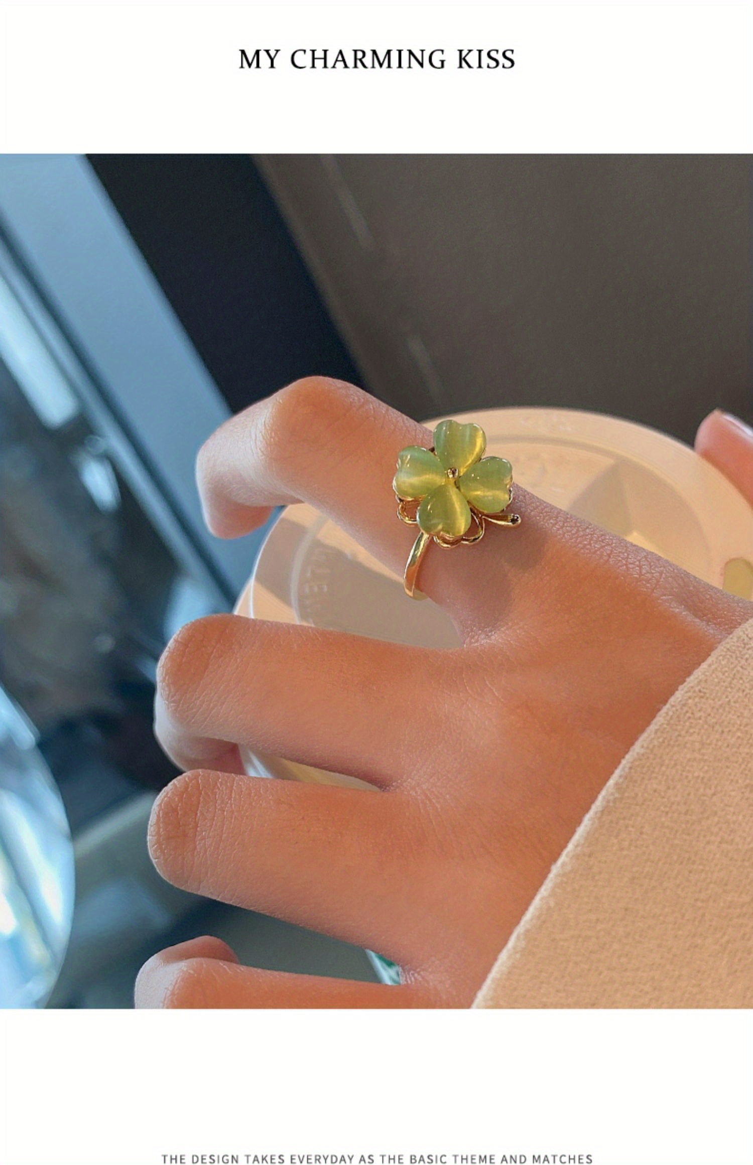 Green Rotating Four leaf Clover Ring Female Summer Light - Temu