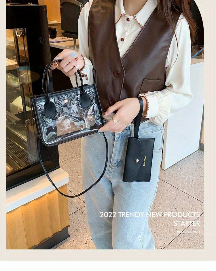 Clear Tote Bag Set Fashion Chain Crossbody Bag Mini Temu