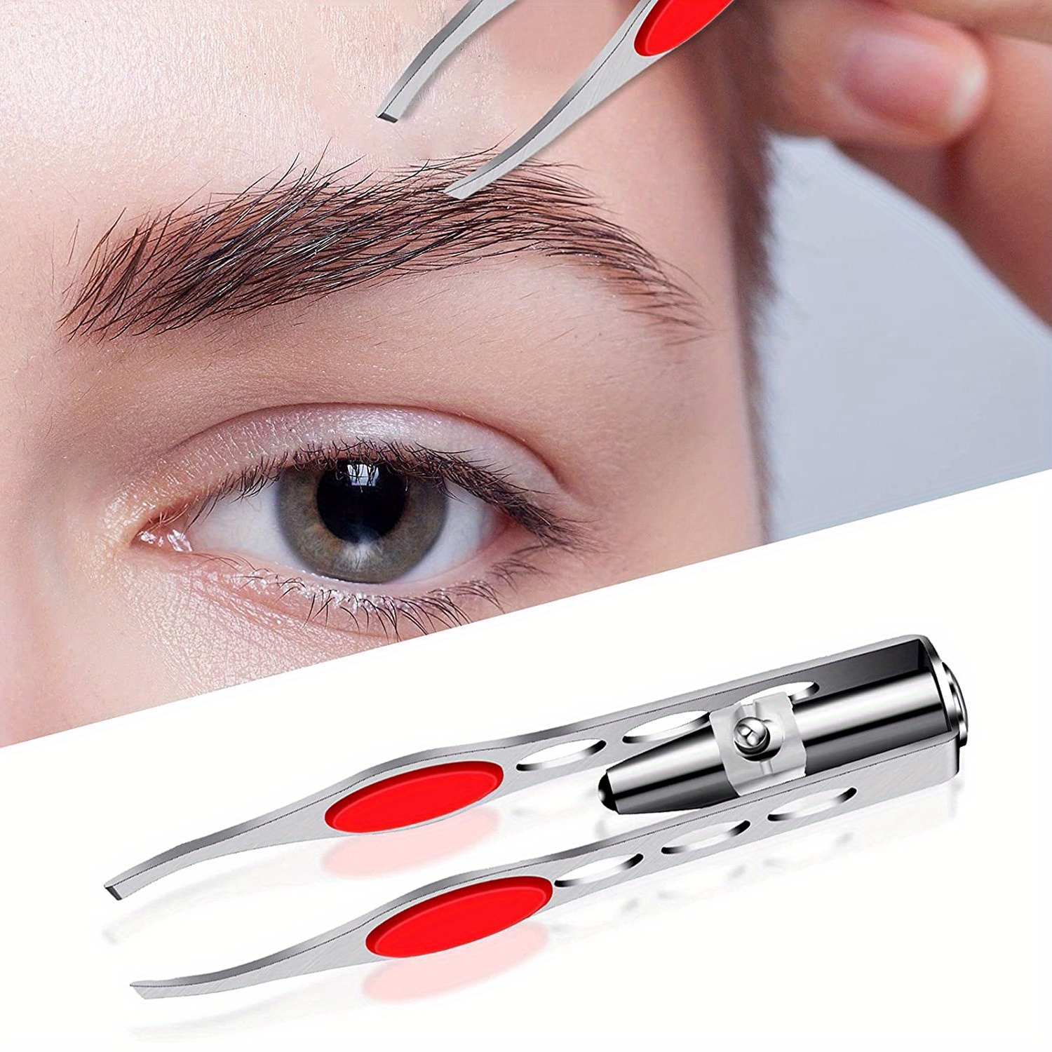 4 Pieces Tweezers with Light, Led Tweezers Stainless Steel Makeup LED Light  Eyelash Eyebrow Hair Removal Illuminating Lighted Tweezers for Men and