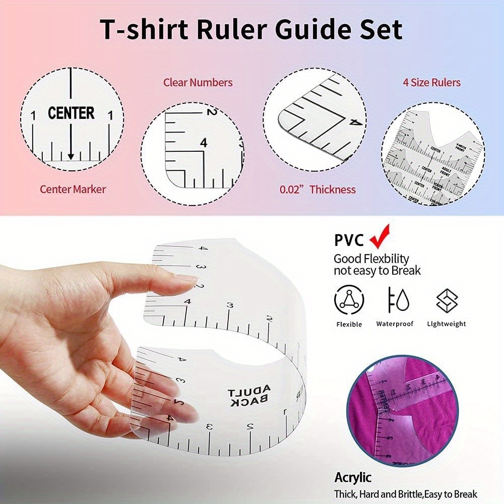 8Pcs T-Shirt Ruler Guide Alignment Tool,for Center Designs T-Shirt for  Adult Youth Toddler Infant (Transparent ) 