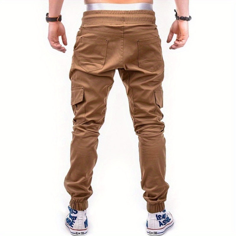 EDBHS Pantalones para hombre - Pantalones cargo con bolsillo  con solapa y cordón en la cintura para hombre (color caqui, tamaño:  mediano) : Ropa, Zapatos y Joyería