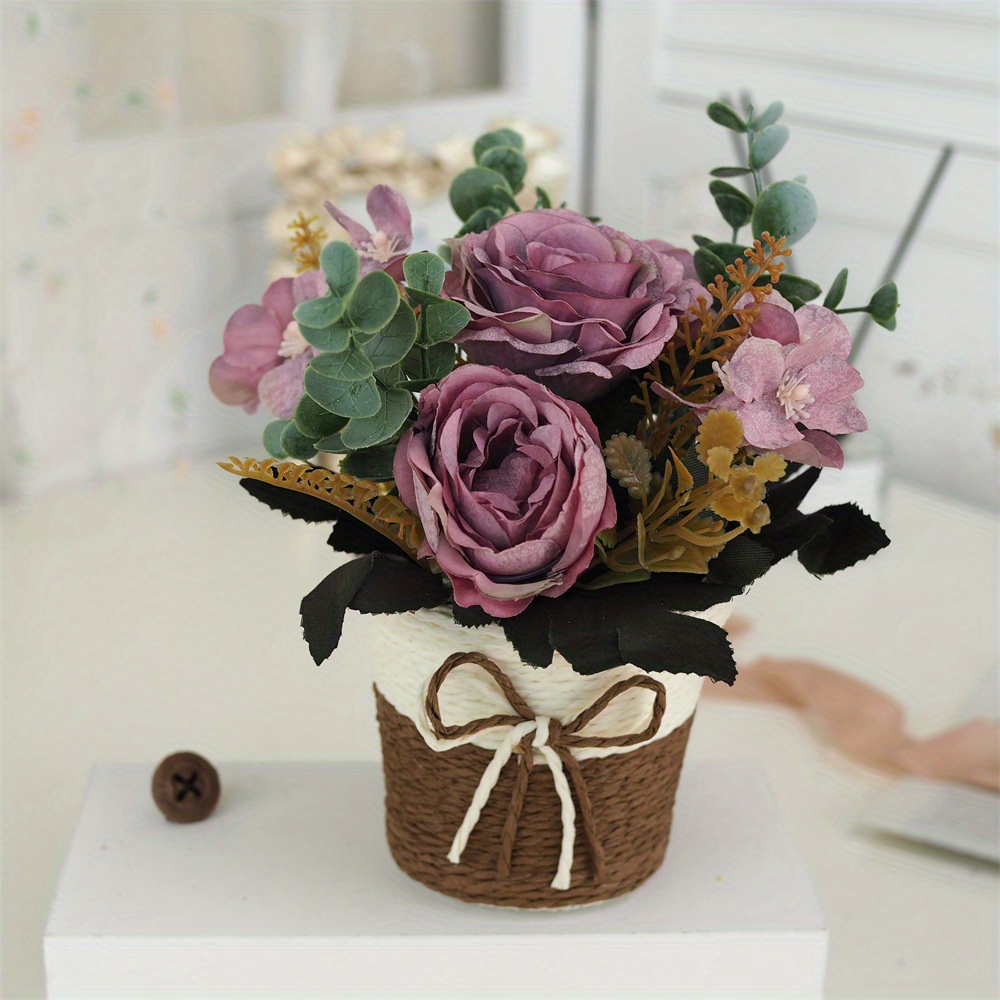 Artificial Flowers Kit With Pot Combination Of Fake Silk - Temu