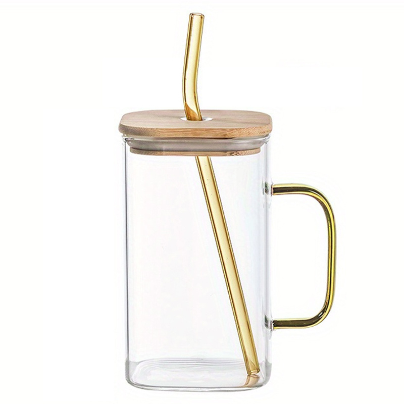 Glass Cups With Lids And Straws, Drinking Glasses Bamboo Lids And