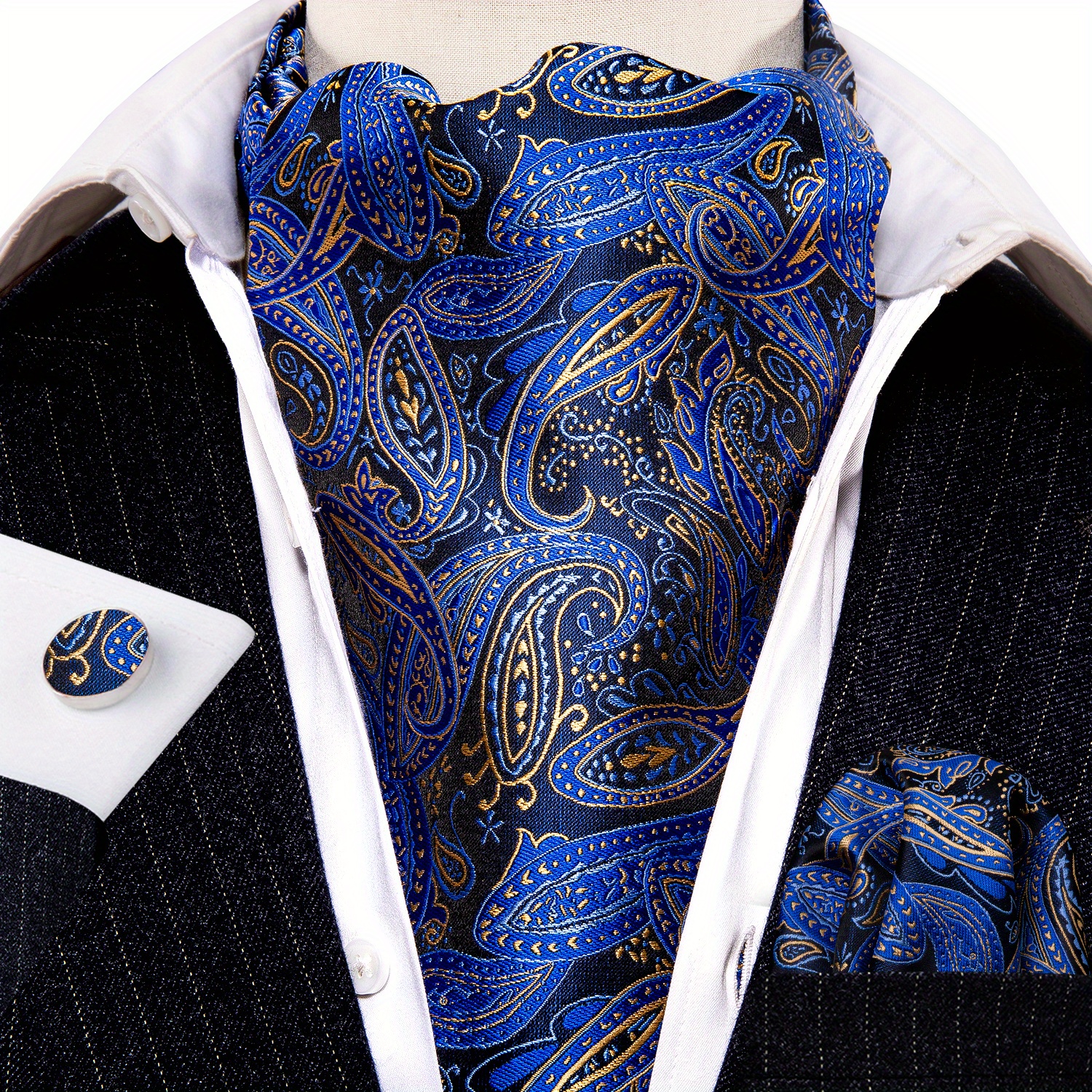  DiBanGu Blue Ascot Ties for Men Cravat Tie and Pocket Square  Set Jacquard Silk Ascot Paisley Cravat for Men : Clothing, Shoes & Jewelry