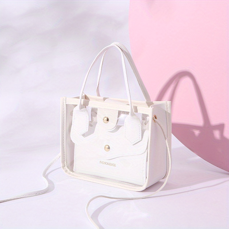 Clear Handbag With Inner Pouch, Trendy Chain Crossbody Bag, Women's Pvc  Jelly Flap Purse - Temu