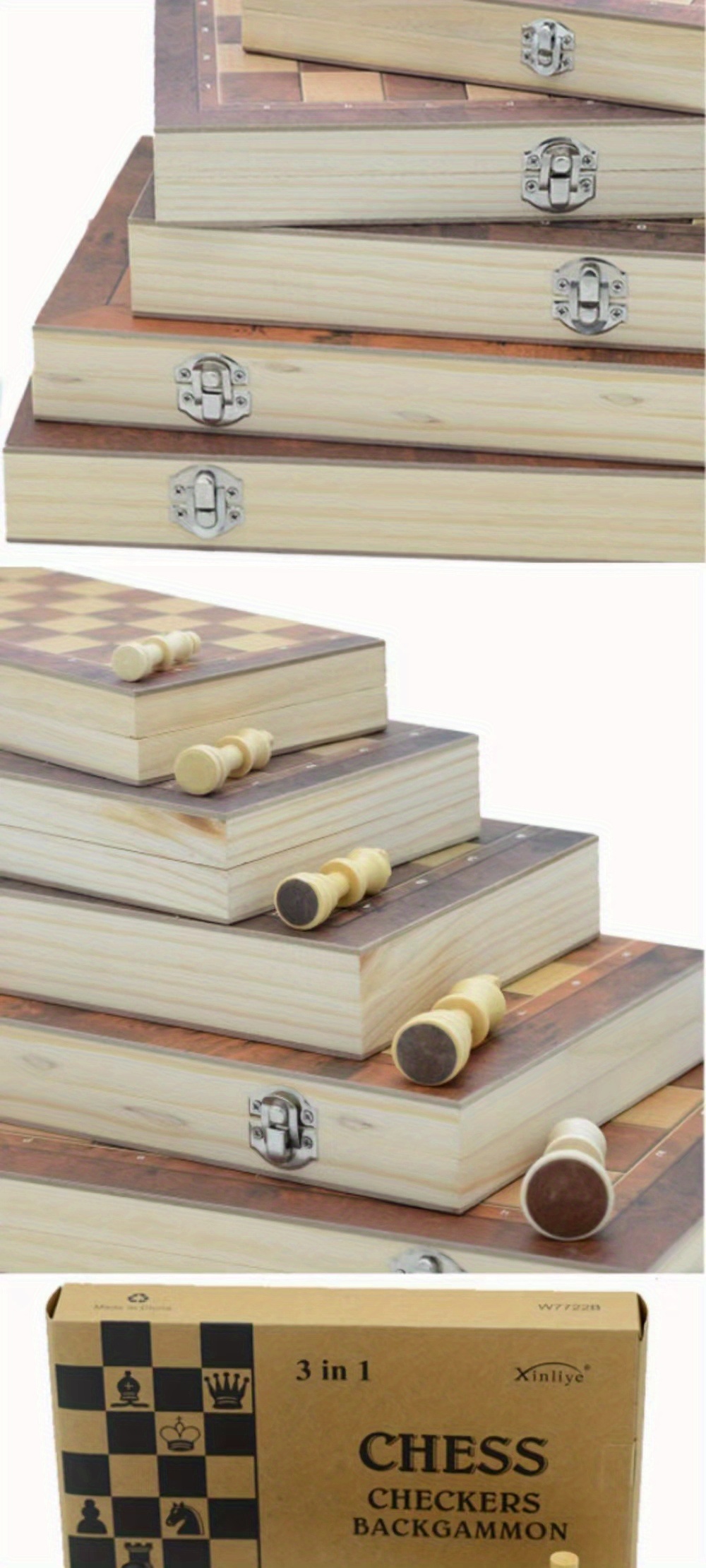 Threeinone Solid Wood Highgrade Chess Wooden Chess Foldable Convenient Puzzle Board Game Toys