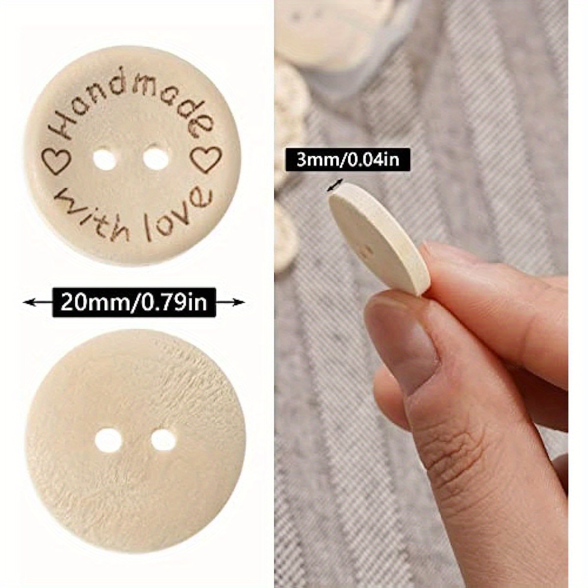 Handmade with Love Heart Dotted Circle Wood Buttons for Crochet Knitting  Sewing DIY Craft - 0.75 Inch Small (12pcs)