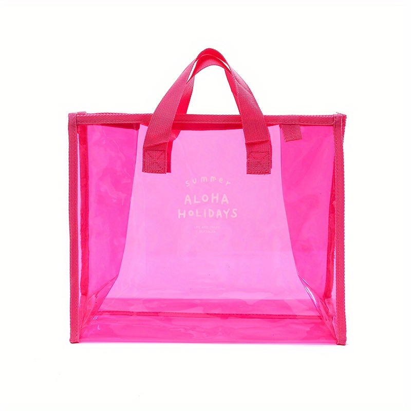 Bolsa de playa transparente con base de red color rosa