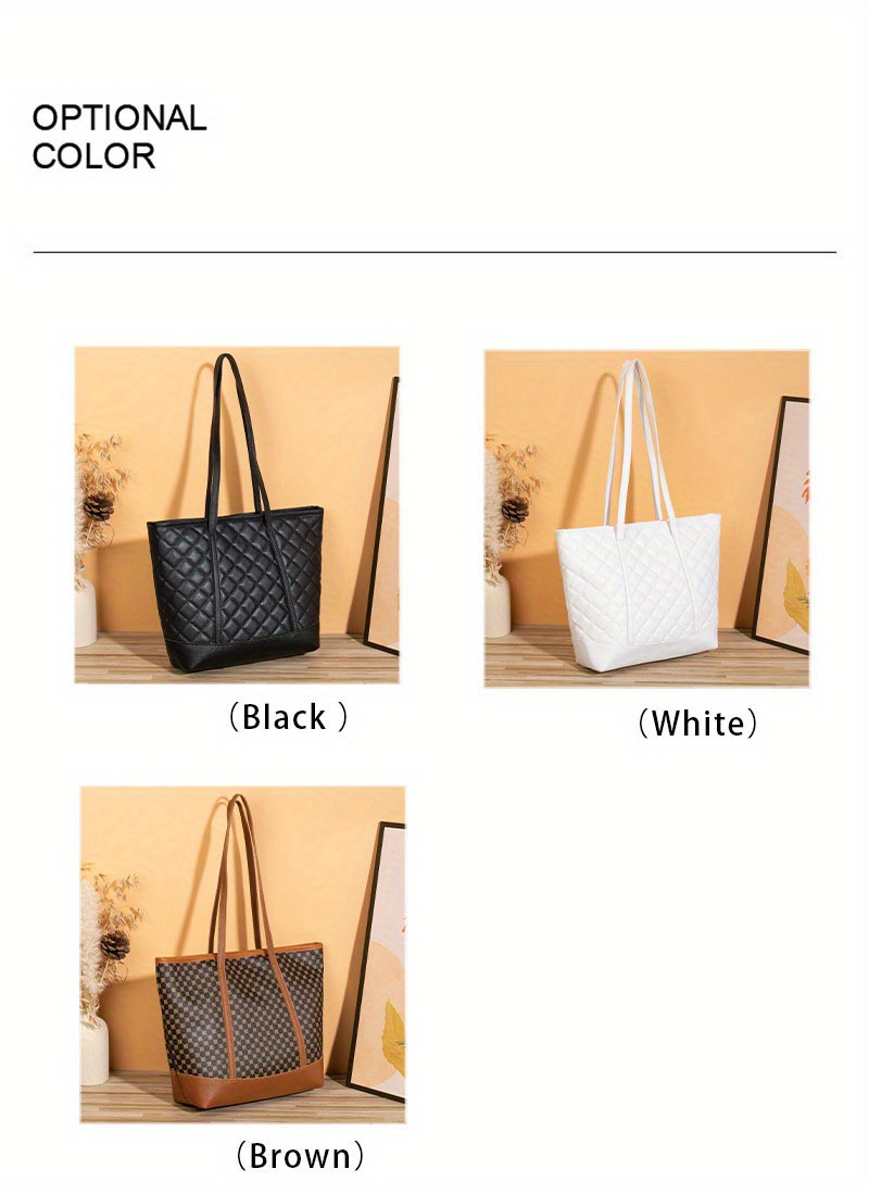 Fashion Argyle Quilted Tote Bag, Large Capacity Shoulder Bag, Casual Zipper  Handbags For Travel & Shopping - Temu