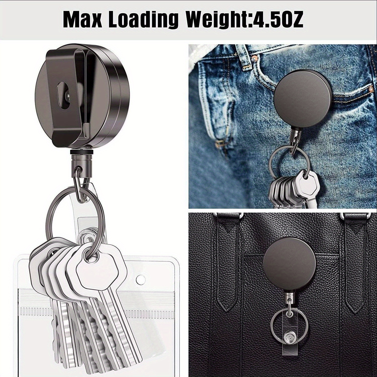65cm Retractable Keyring Metal Wire Keychain Clip Pull Recoil