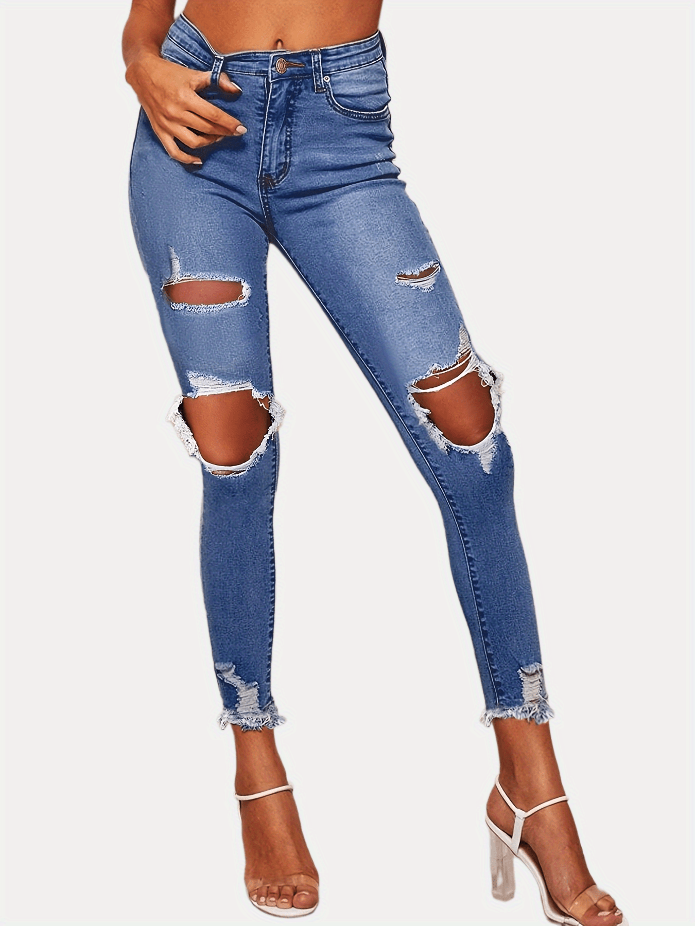 Jeans Ajustados Rasgados Ajustados Pantalones Mezclilla - Temu