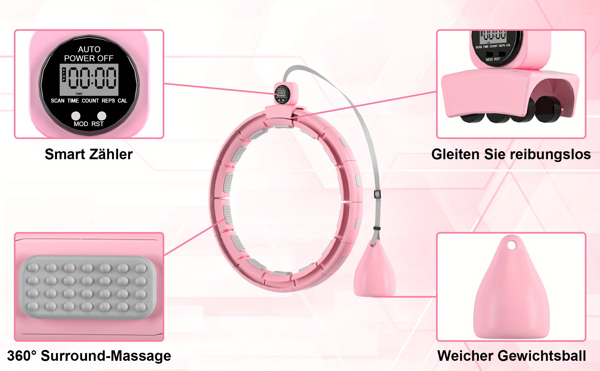 Pink Variations Smart Exercise Rings - Hoop Extra Weight - Hand Exerciser– Pilates Ring - Grip Strength Trainer Compatible with Smart Weighted Hoop