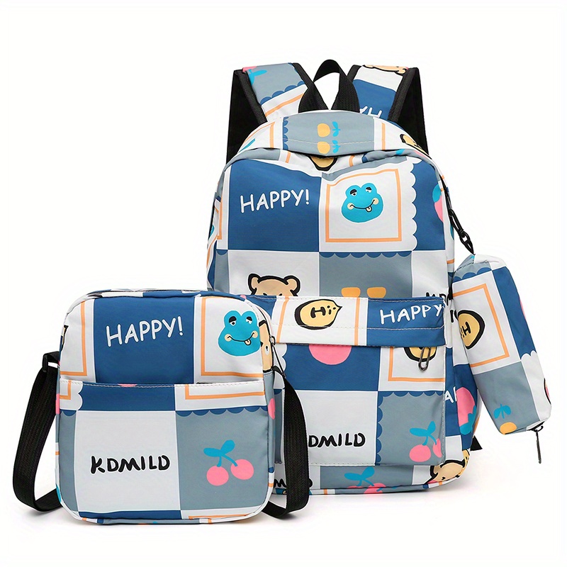 Kawaii Grid Pattern Women Backpack Fashion Multi Pocket Cute