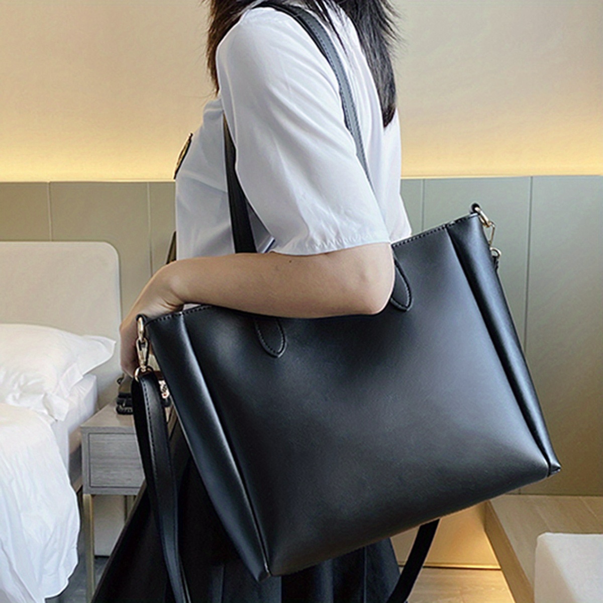 Simple Faux Leather Tote Bag Large Capacity Shoulder Bag Casual Commuter  Handbags - Bags & Luggage - Temu Belgium