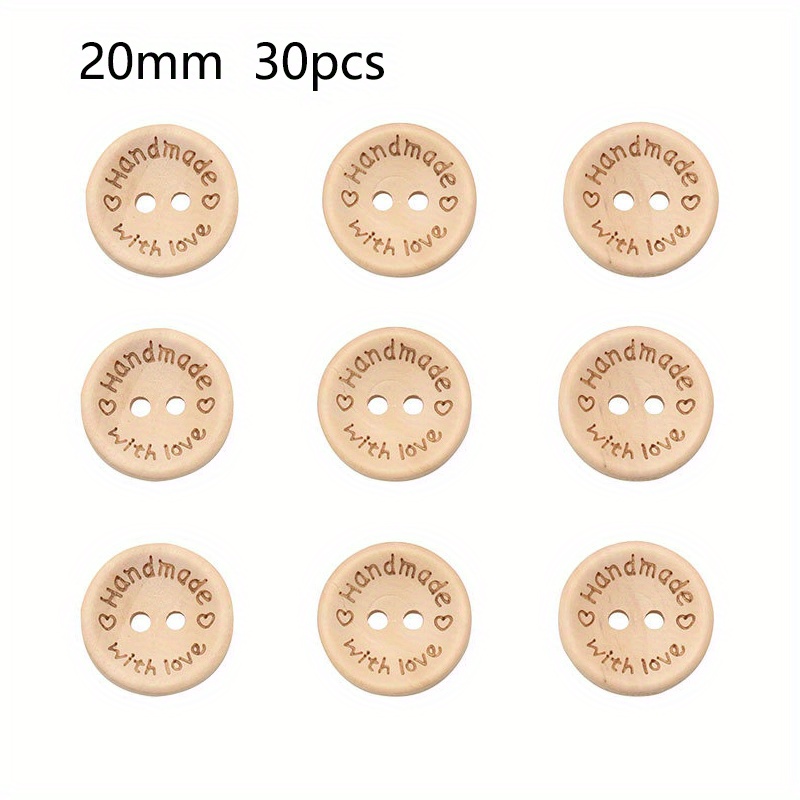  300 Pieces Wooden Handmade with Love Round Craft Decor 2 Holes  Wooden Sewing Buttons (15,20,25mm)